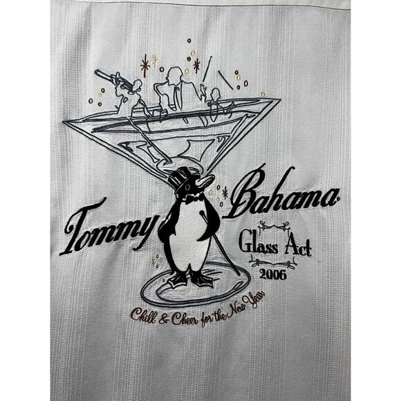 Tommy Bahama White Silk Button Up Shirt Large Pocket Happy New Year Cocktails - Picture 5 of 11